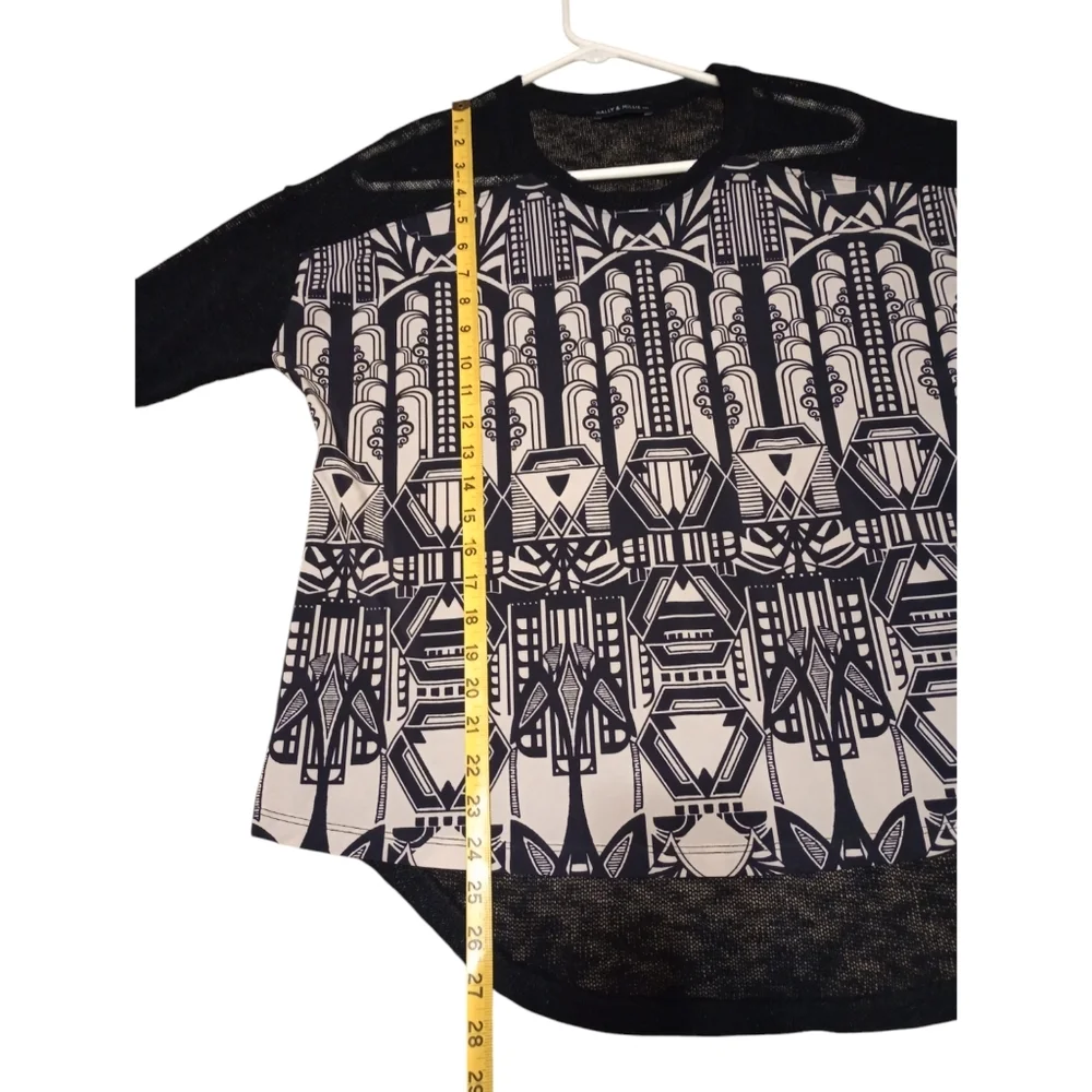 Nally & Millie Artsy Dark Romantic Mixed Fabric Partial Sheer Sweater Blouse XL - Picture 9 of 10